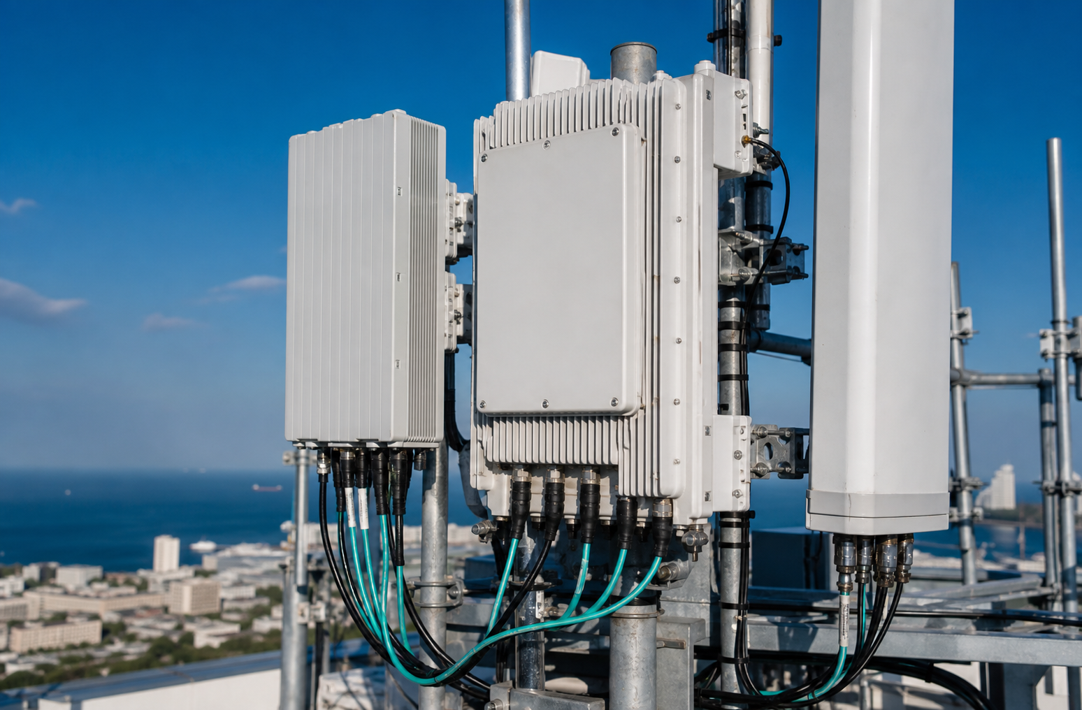 Radio access network equipment with antenna panels and cabling
